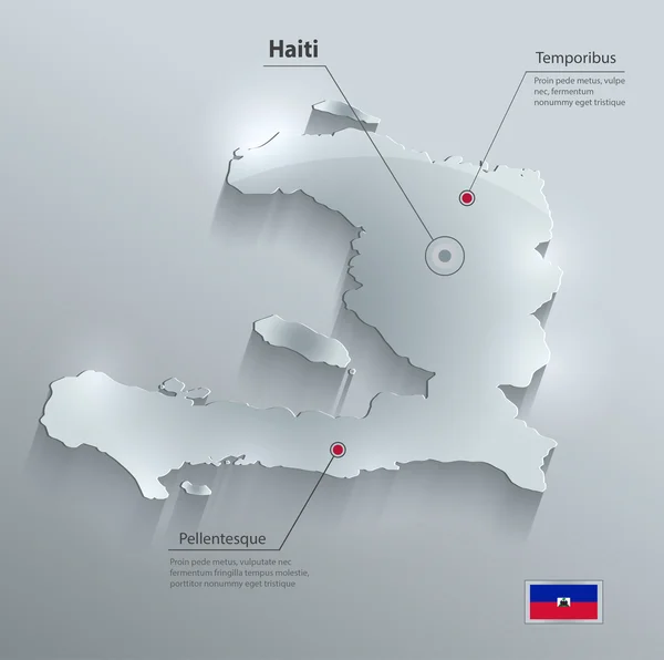 Mapa de Haití tarjeta de vidrio bandera de papel 3D vector — Archivo Imágenes Vectoriales