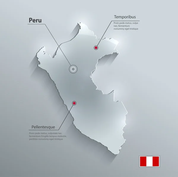 Mapa Perú tarjeta de vidrio bandera de papel 3D vector — Archivo Imágenes Vectoriales