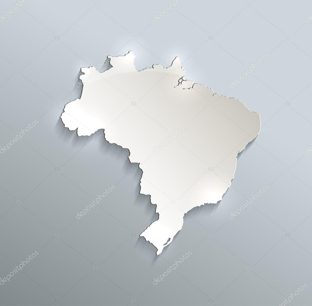 Brazil map blue white card paper 3D raster