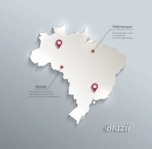 Brezilya harita kart mavi beyaz kağıt 3B vektör — Stok Vektör