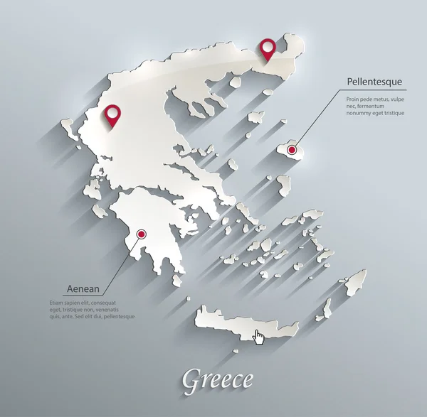 Grecia mapa azul blanco tarjeta de papel 3D vector infografías — Archivo Imágenes Vectoriales