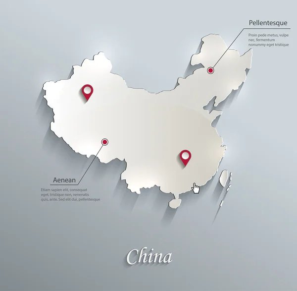 China map blue white card paper 3D vector infographics — Stock Vector