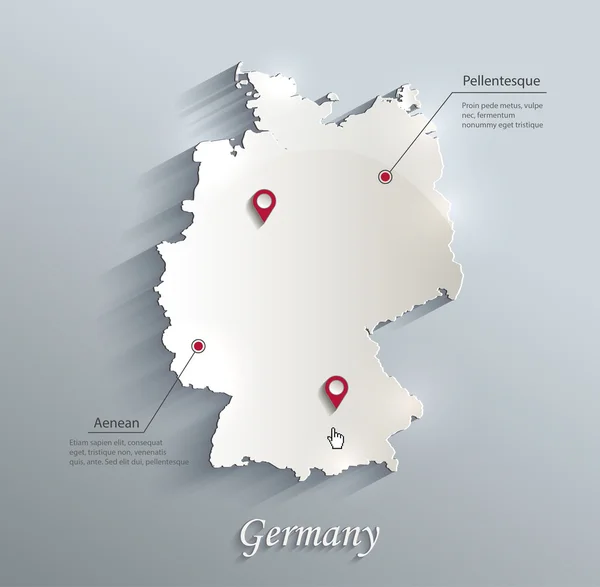 Γερμανία χάρτη μπλε, λευκή κάρτα χαρτί 3d διάνυσμα — Διανυσματικό Αρχείο