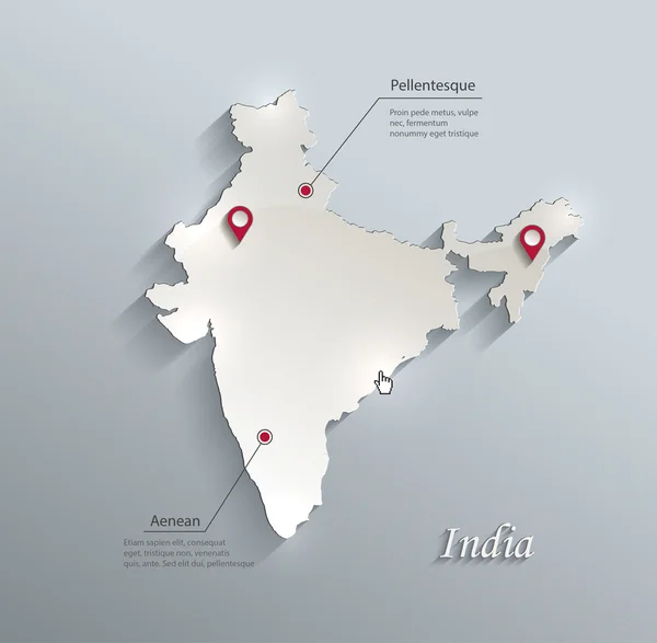 Indien Karte blau weiße Karte Papier 3D-Vektor — Stockvektor