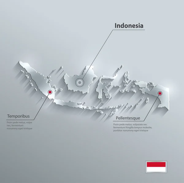 Indonesia mapa bandera tarjeta de vidrio papel 3D vector — Archivo Imágenes Vectoriales