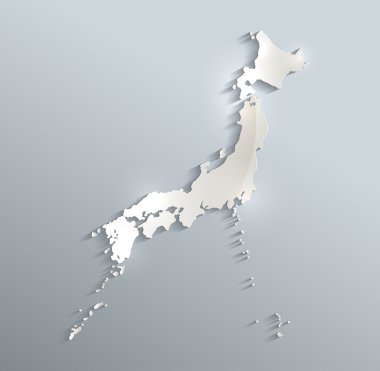 Japan map blue white card paper 3D infographics raster