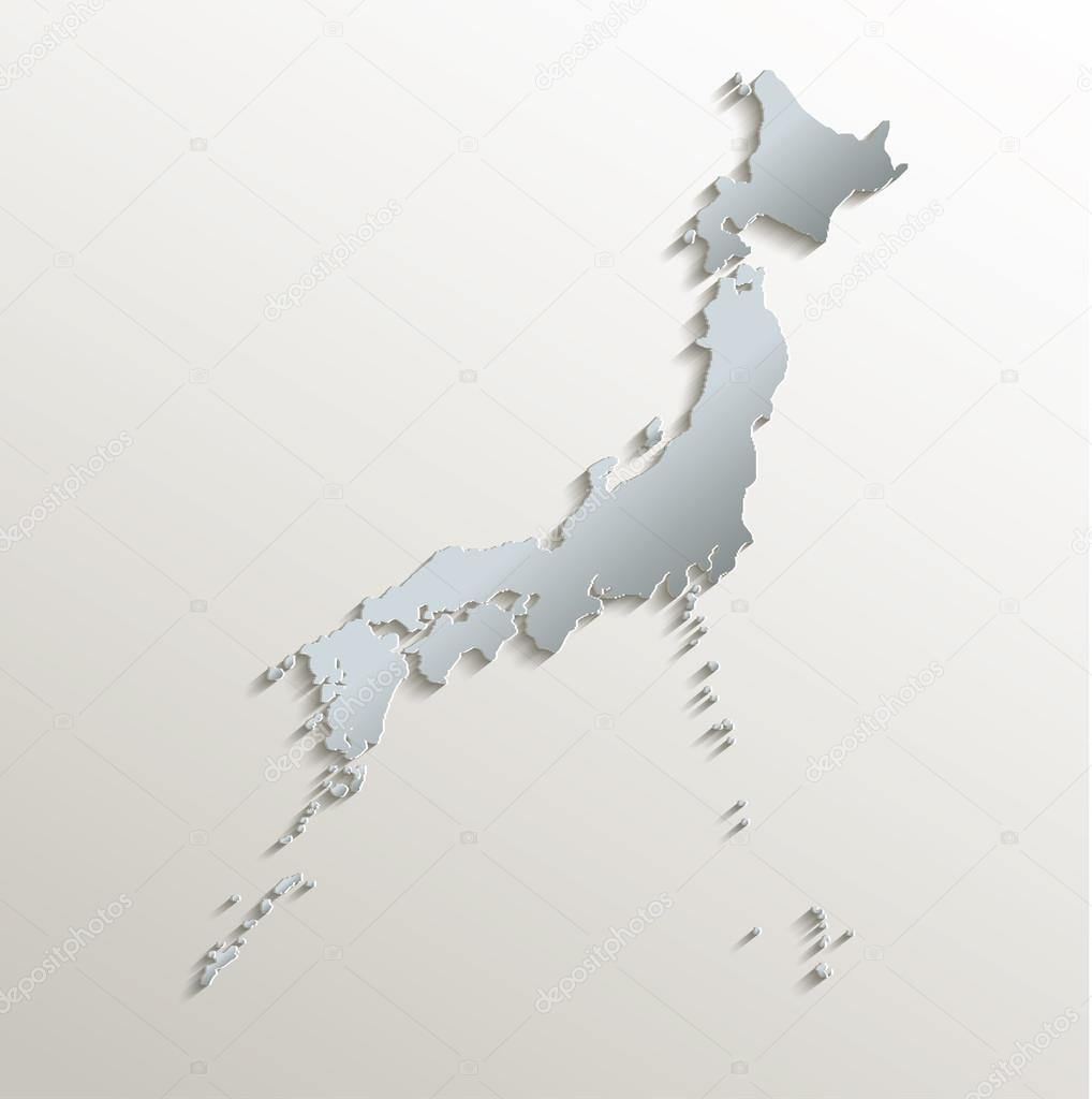 Japan map white blue card paper 3D raster