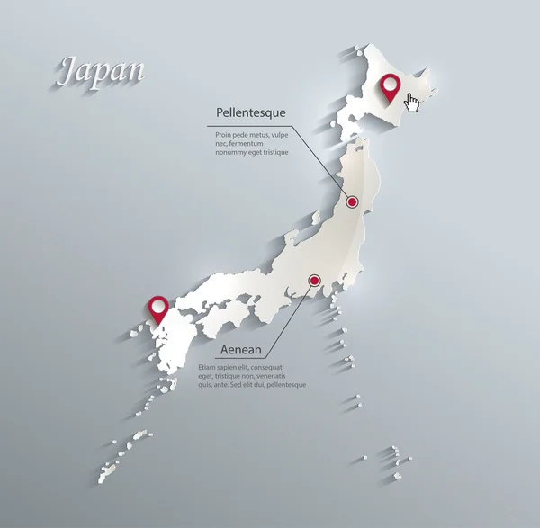 Japão mapa azul papel cartão branco vetor 3D infográficos vetor — Vetor de Stock