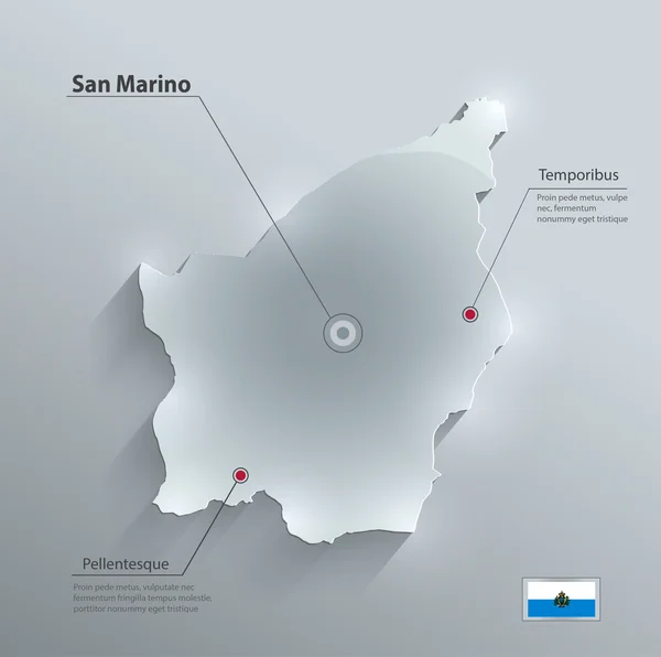 San Marino mapa papel cartão de vidro vetor 3D —  Vetores de Stock