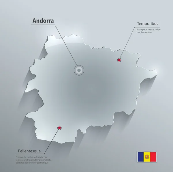 Andorra mapa bandera tarjeta de vidrio papel 3D vector — Vector de stock