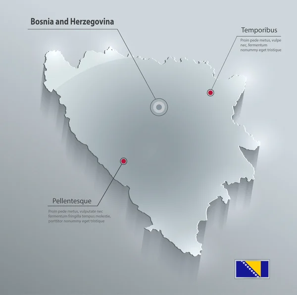 Mapa de Bosnia y Herzegovina bandera de papel de tarjeta de vidrio 3D vector — Vector de stock
