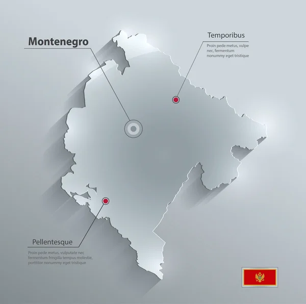 Montenegro mapa bandera tarjeta de vidrio papel 3D vector — Archivo Imágenes Vectoriales