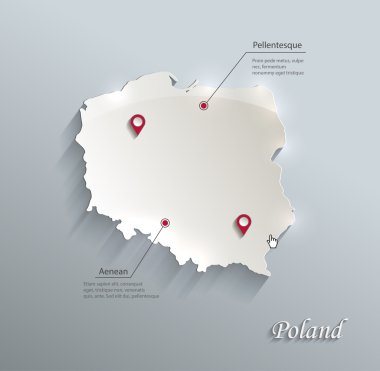 Poland map blue white card paper 3D vector clipart