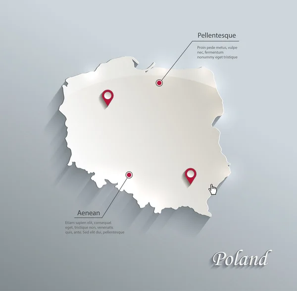 Polonia mapa azul blanco tarjeta de papel 3D vector — Archivo Imágenes Vectoriales