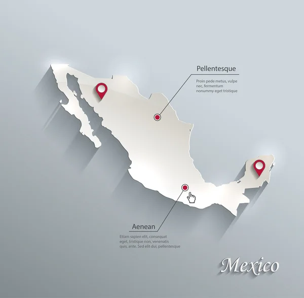Μεξικό χάρτη μπλε, λευκή κάρτα χαρτί 3d διάνυσμα — Διανυσματικό Αρχείο