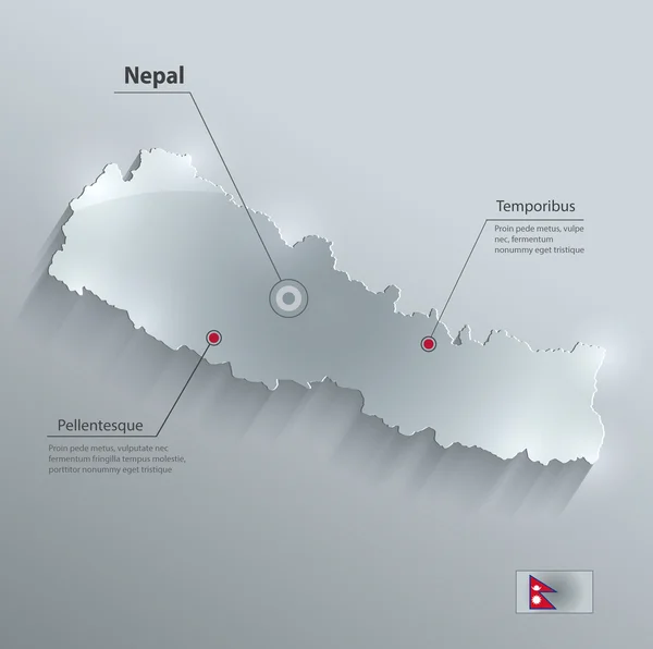 Nepal mapa bandera tarjeta de vidrio papel 3D vector — Vector de stock