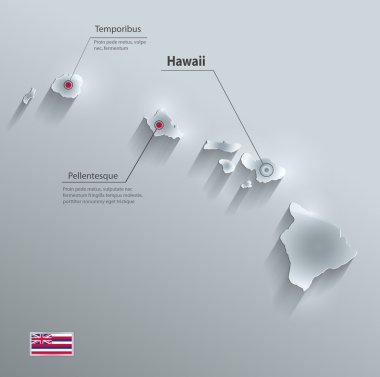 Hawaii Haritası bayrak cam kart kağıt 3B vektör
