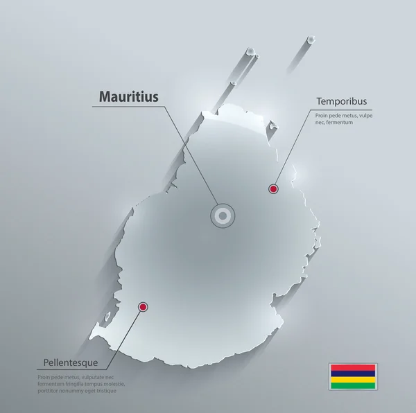 Mauricio mapa bandera tarjeta de vidrio papel 3D vector — Vector de stock