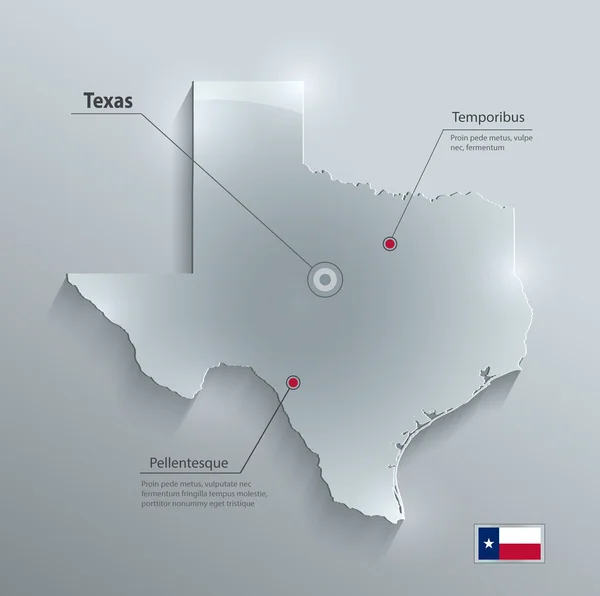 德克萨斯州地图国旗玻璃卡纸 3d 矢量 — 图库矢量图片