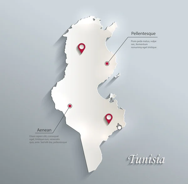 Túnez mapa azul blanco tarjeta de papel 3D vector — Archivo Imágenes Vectoriales