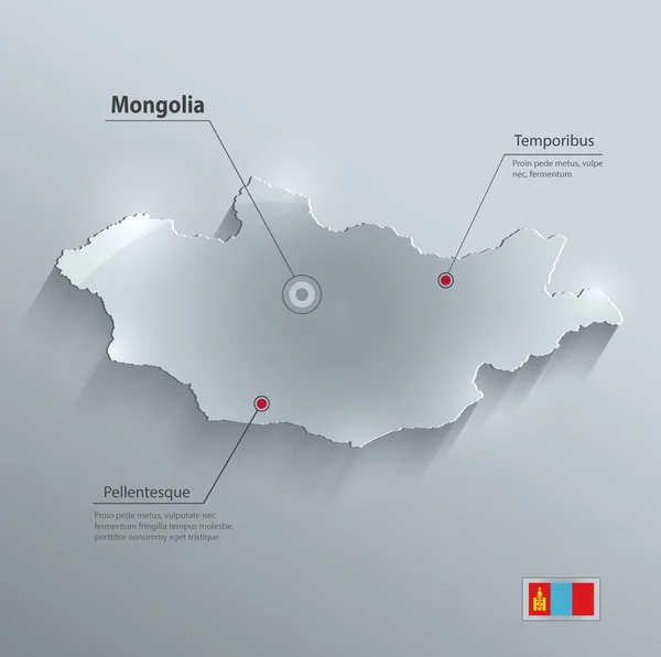 Mongolia mapę flaga szkła karty papieru 3d wektor — Wektor stockowy