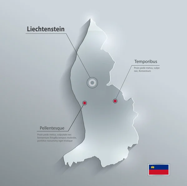 Liechtenstein mappa bandiera carta di vetro 3D vettoriale — Vettoriale Stock