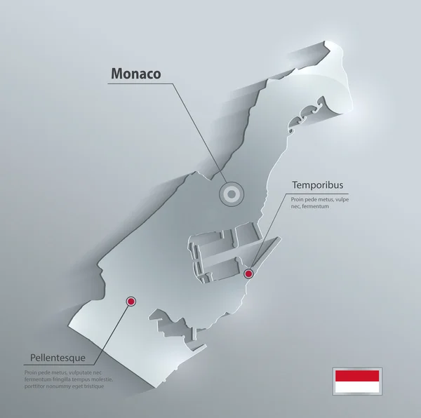 Mapa de Mónaco tarjeta de vidrio de papel 3D vector — Vector de stock