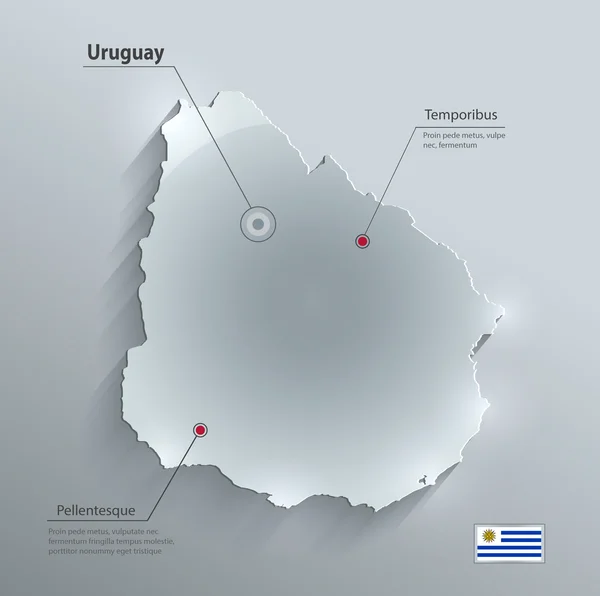 Uruguay mapa de papel de tarjeta de vidrio 3D vector — Archivo Imágenes Vectoriales