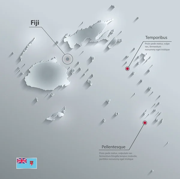 Fiji mapa bandeira papel cartão de vidro vetor 3D — Vetor de Stock