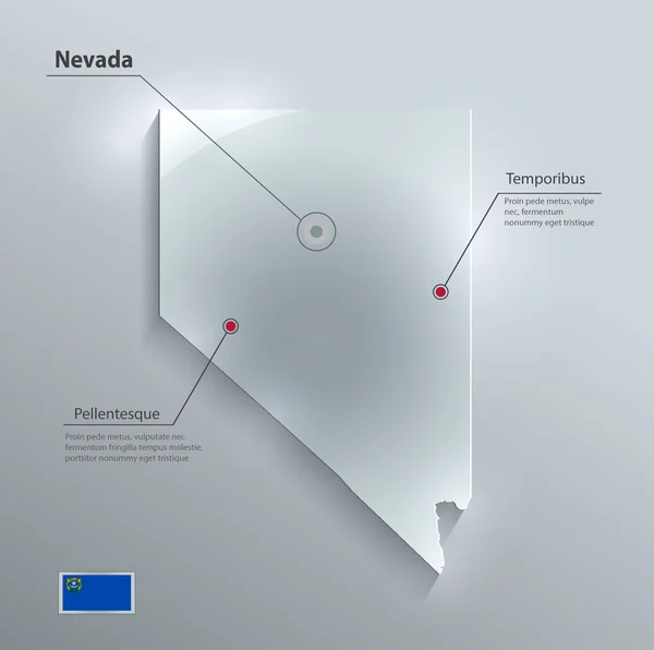 Nevada mapa bandeira papel cartão de vidro vetor 3D — Vetor de Stock