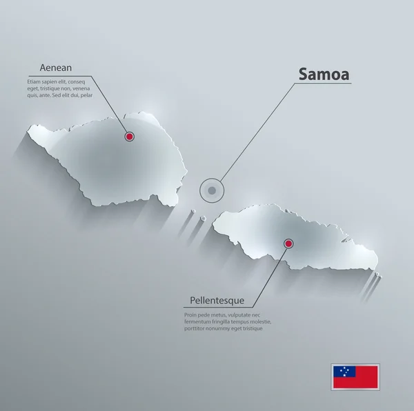 Samoa mapa bandera tarjeta de vidrio de papel 3D vector — Vector de stock