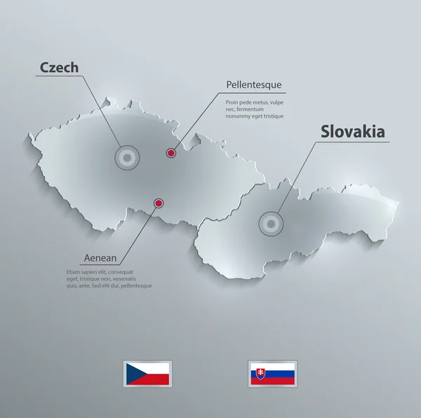Vlajka Česká Slovensko mapa sklo kartu papír 3d vektor, Československo samostatné mapy — Stockový vektor