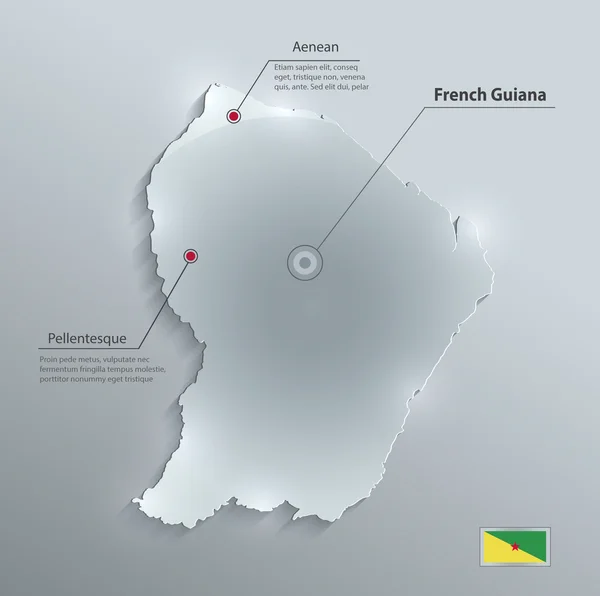 แผนที่ฝรั่งเศส Guiana ธงกระดาษการ์ดกระจก เวกเตอร์ 3 มิติ — ภาพเวกเตอร์สต็อก