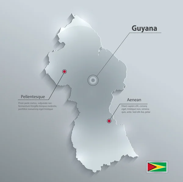 Guyana map flag glass card paper 3D vector — Stock Vector