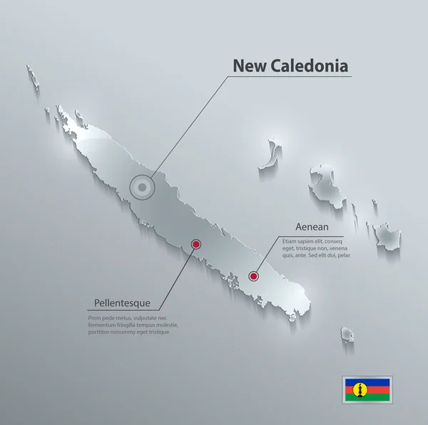 Nuova Caledonia mappa bandiera carta di vetro 3D vettore — Vettoriale Stock