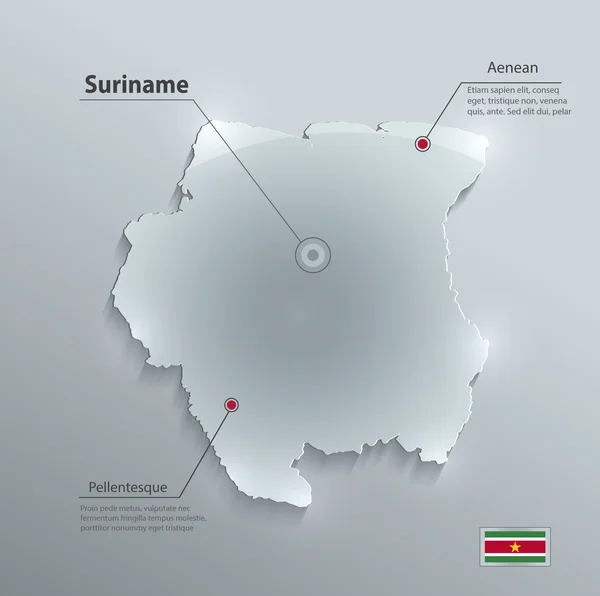 Mapa de Surinam bandera de papel de tarjeta de vidrio 3D vector — Archivo Imágenes Vectoriales