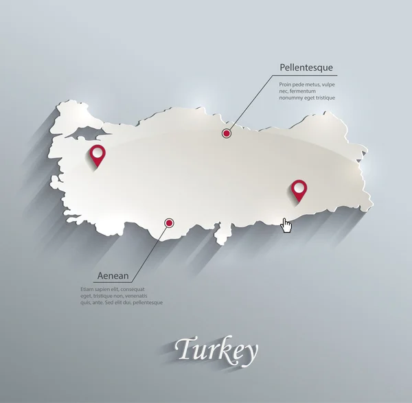 Turquía mapa azul blanco tarjeta de papel 3D vector — Vector de stock