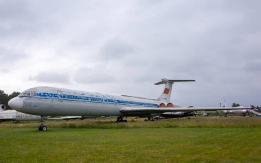 18 Temmuz 2018, Moskova bölgesi, Rusya. Sovyet uzun mesafeli yolcu uçağı Ilyushin Il-62 Monino 'daki Rus Hava Kuvvetleri Merkez Müzesi' nde..