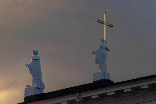 Avril 2018 Vilnius Lituanie Sculptures Sur Toit Cathédrale Saint Stanislav — Photo