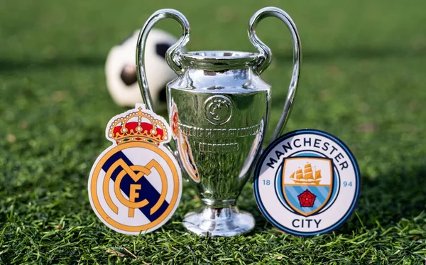 April 2021 Moscow Russia Uefa Champions League Cup Emblems Football — Stock Photo, Image