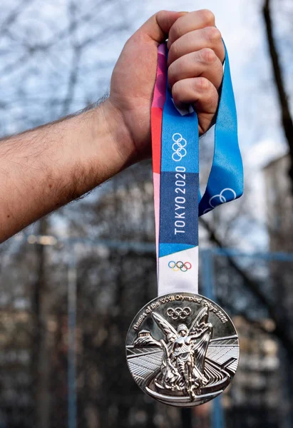 Апреля 2021 Токио Япония Серебряная Медаль Xxxii Летних Олимпийских Игр — стоковое фото