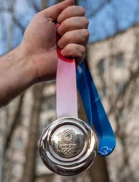 Апреля 2021 Токио Япония Серебряная Медаль Xxxii Летних Олимпийских Игр — стоковое фото