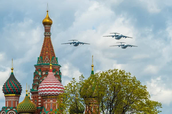 Мая 2021 Года Москва Россия Тяжелые Транспортные Самолеты Над Красной — стоковое фото