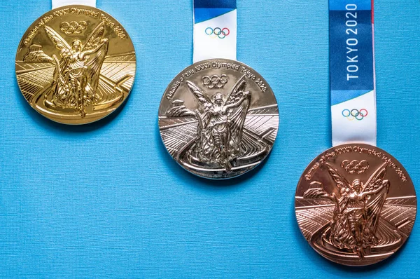 Abril 2021 Tóquio Japão Medalhas Ouro Prata Bronze Dos Xxxii — Fotografia de Stock