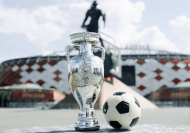 14 Haziran 2021, Moskova, Rusya. Spartak Stadyumu önünde düzenlenen Avrupa Futbol Şampiyonası Kupası - Otkrytie Arena.