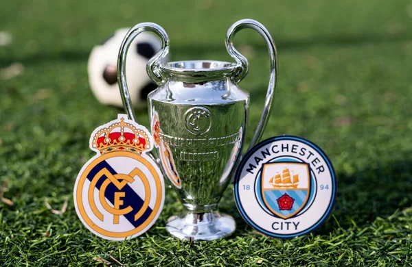 April 2021 Moscow Russia Uefa Champions League Cup Emblems Football — Stock Photo, Image