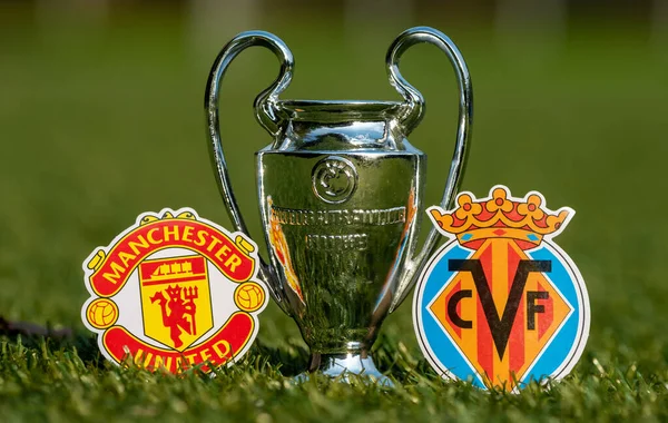August 2021 Manchester England Emblems Football Clubs Villarreal Manchester United — Stock Photo, Image