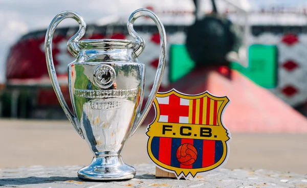 Июня 2021 Барселона Испания Эмблема Барселона Кубок Лиги Чемпионов Уефа Лицензионные Стоковые Изображения