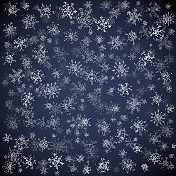 Fondo de Navidad negro con diferentes copos de nieve — Vector de stock