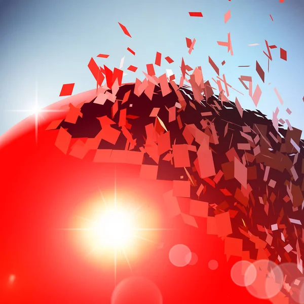 Czerwona piłka 3D eksplodowała na kawałki — Wektor stockowy